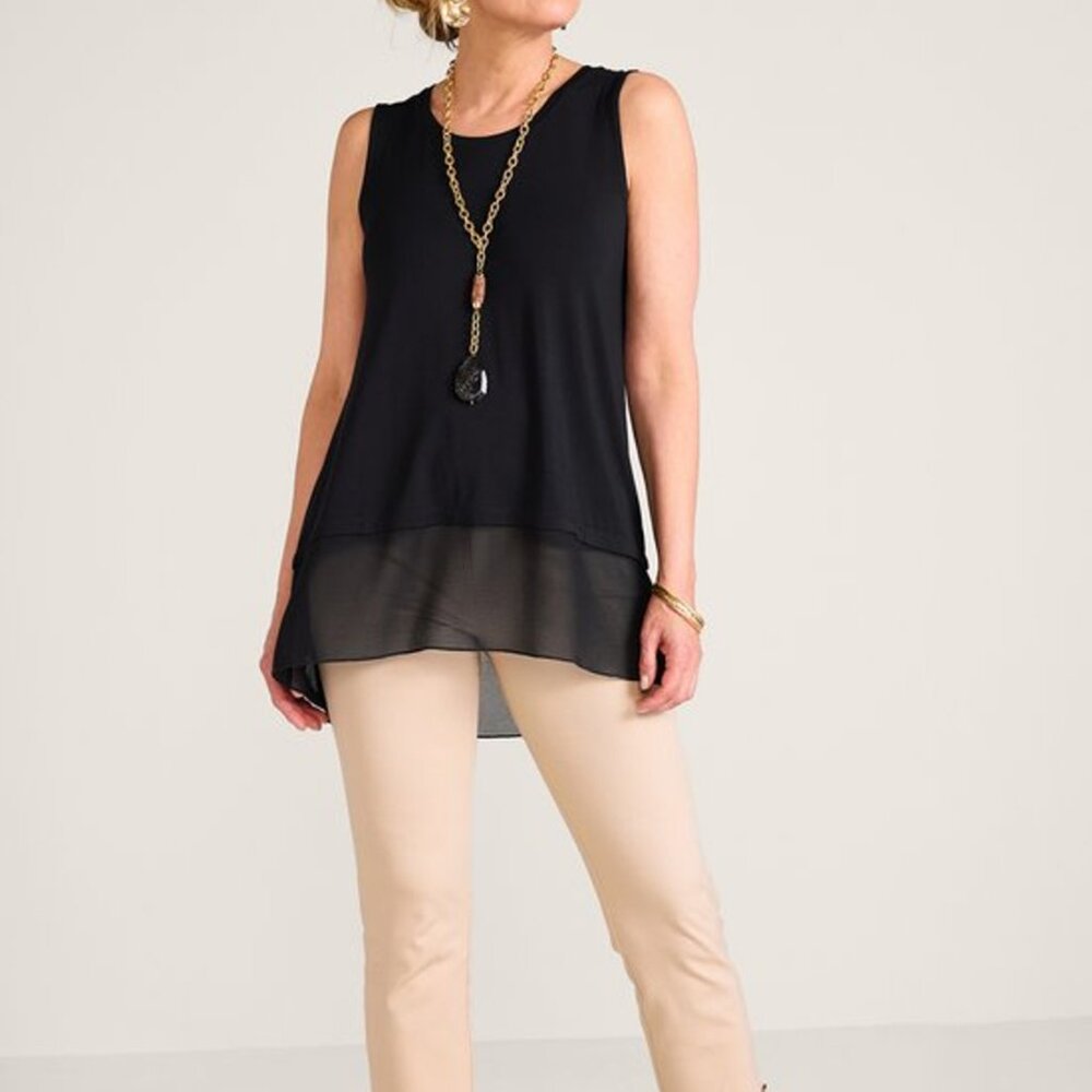 Soft Surroundings Eden Tiered Tunic Tank Top M Black